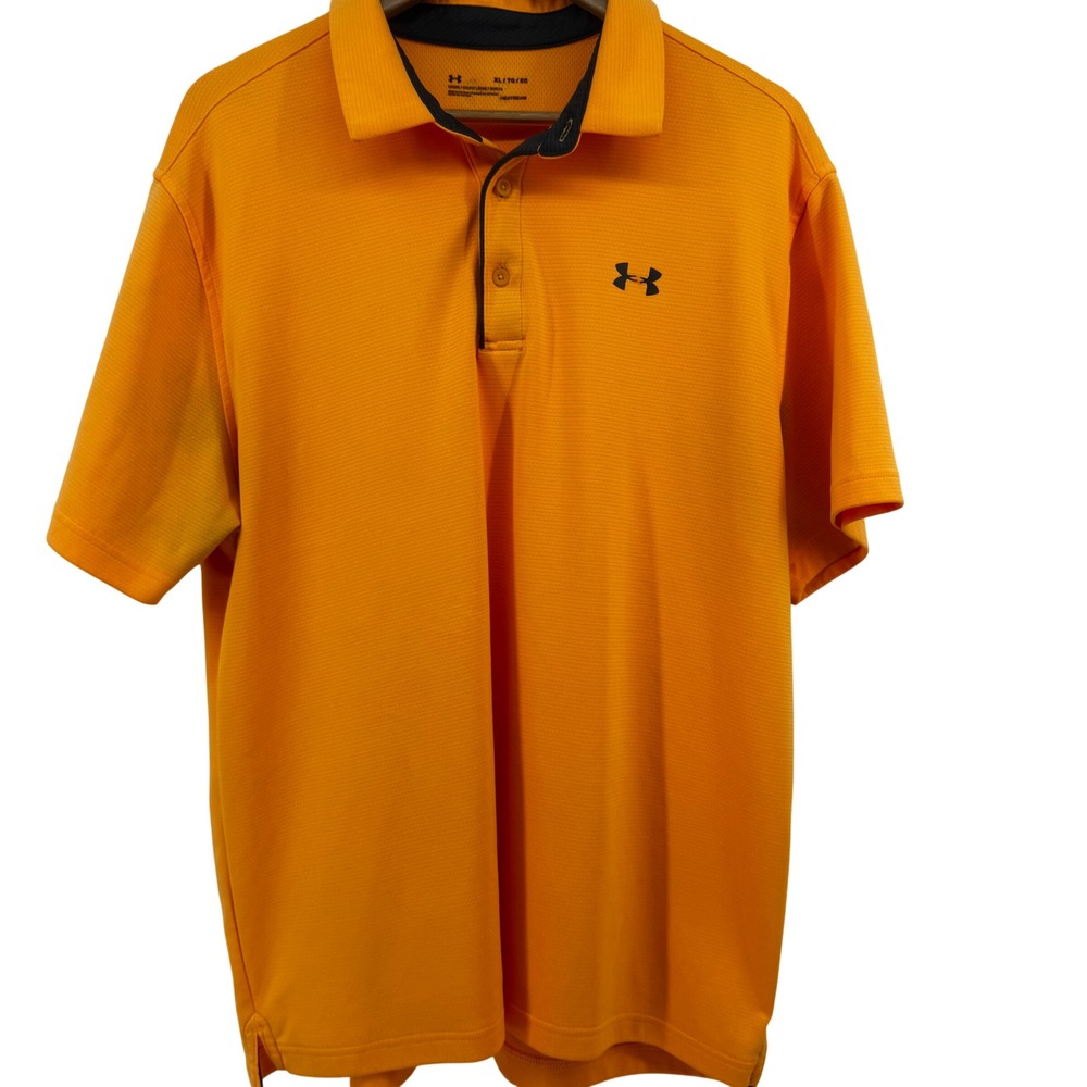 Under Armour HeatGear Mens XL Polo Shirt Orange Short Sleeve‎ Loose Fit Golf Top